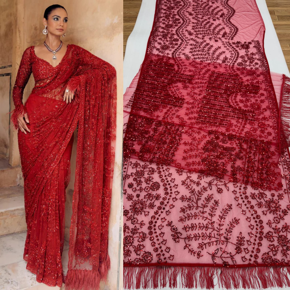 New Bollywood Blockbuster NET SPECIAL Heavy Mono Net Sequins Embroidery ...