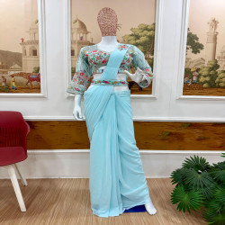 Premium Ready-to-Wear Faux Georgette Drape Saree with Embroidered Blouse & Waist Belt