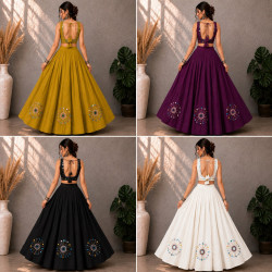 Women's Roman Silk Mirror Work Lehenga Choli