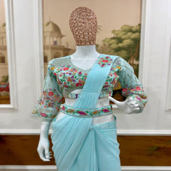 Premium Ready-to-Wear Faux Georgette Drape Saree with Embroidered Blouse & Waist Belt