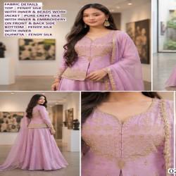 Designer Fendy Silk Embroidered Palazzo Suit Set with Dupatta