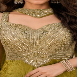 Designer Fendy Silk Mirror Work Layered Palazzo Suit with Dupatta