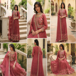 Premium Floral Embroidered Georgette Anarkali Sharara Set with Dupatta