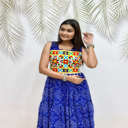 Royal Blue Bandhej Mirror Work Navratri Gown