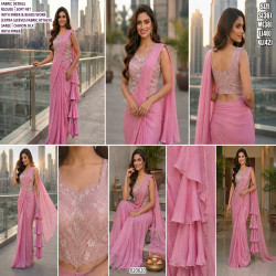Blush Pink Chinon Silk Ruffle Saree with Beaded Soft Net Blouse