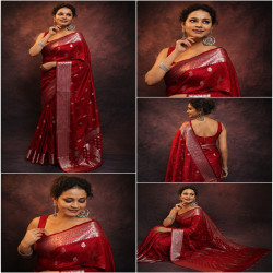 Traditional Banarasi Lichi Silk Saree with Rich Woven Border & Blouse Piece