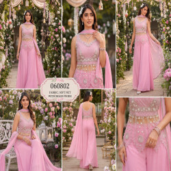 Designer Beaded Crop Top Palazzo Set with Dupatta