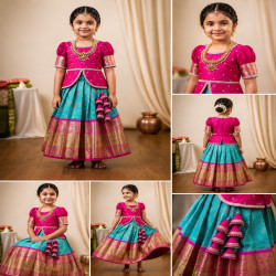 Royal Jacquard Silk Girls Lehenga Choli Set with Zari Border