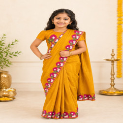 Golden Harmony Ready-to-Wear Kids Saree with Designer Blouse