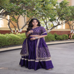 Women's Embroidered Glory Satin Lehenga Choli with Dupatta
