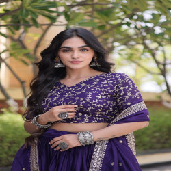 Women's Embroidered Glory Satin Lehenga Choli with Dupatta