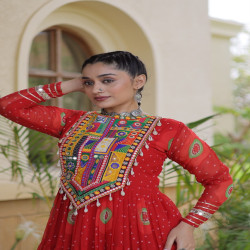 Women's Bandhani Print Kutchi Patchwork Georgette Gown