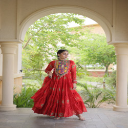 Women's Bandhani Print Kutchi Patchwork Georgette Gown