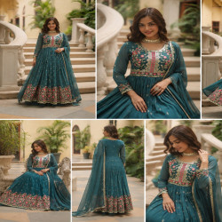 Premium Floral Embroidered Georgette Anarkali Sharara Set with Dupatta