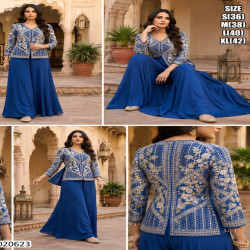 Royal Blue Pure Crepe Silk Embroidered Jacket Palazzo Set