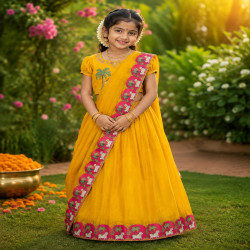 Golden Harmony Ready-to-Wear Kids Saree with Designer Blouse