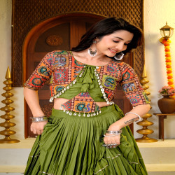Women's Pure Cotton Embroidered Flared Lehenga Choli