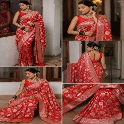 Traditional Banarasi Lichi Silk Saree with Rich Woven Border & Blouse Piece