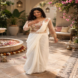 Premium Ready-to-Wear Faux Georgette Drape Saree with Embroidered Blouse & Waist Belt