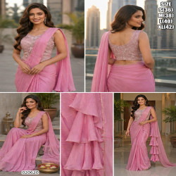 Blush Pink Chinon Silk Ruffle Saree with Beaded Soft Net Blouse