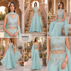 Designer Beaded Crop Top Palazzo Set with Dupatta