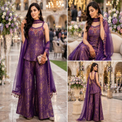 Royal Jacquard Silk Festive Indo Western Palazzo Set