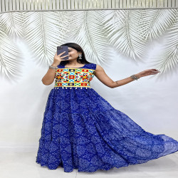 Royal Blue Bandhej Mirror Work Navratri Gown