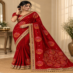 Gajji Silk Bandhej Mirror Work Saree