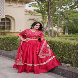 Women's Embroidered Glory Satin Lehenga Choli with Dupatta