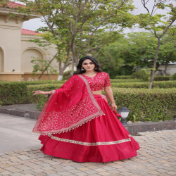 Women's Embroidered Glory Satin Lehenga Choli with Dupatta