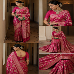 Traditional Banarasi Lichi Silk Saree with Rich Woven Border & Blouse Piece