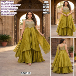 Designer Fendy Silk Mirror Work Layered Palazzo Suit with Dupatta
