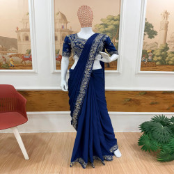 Embroidered Chinon Ready-to-Wear Drape Saree with Stitched Blouse