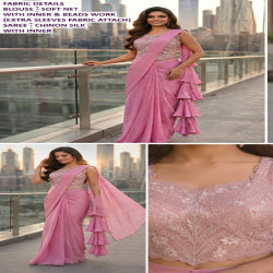 Blush Pink Chinon Silk Ruffle Saree with Beaded Soft Net Blouse