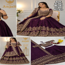 Wine Purple Heavy Embroidered Chinon Festival Lehenga Choli Set