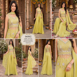 Designer Beaded Crop Top Palazzo Set with Dupatta