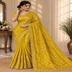 Chinnon Silk Jaal Work Cutwork Saree