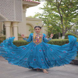 Women's Bandhani Print Kutchi Patchwork Georgette Gown