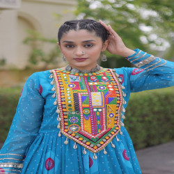 Women's Bandhani Print Kutchi Patchwork Georgette Gown
