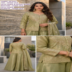 Designer Fendy Silk Embroidered Palazzo Suit Set with Dupatta