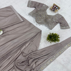 Embroidered Chinon Ready-to-Wear Drape Saree with Stitched Blouse