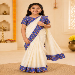 Golden Harmony Ready-to-Wear Kids Saree with Designer Blouse