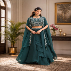 Premium Embroidered Rangoli Silk Wedding Lehenga Choli Set with Shrug Dupatta
