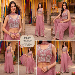 Designer Beaded Crop Top Palazzo Set with Dupatta