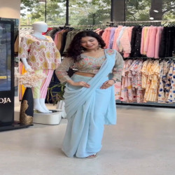 Premium Ready-to-Wear Faux Georgette Drape Saree with Embroidered Blouse & Waist Belt