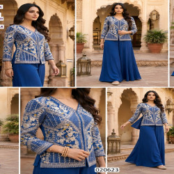 Royal Blue Pure Crepe Silk Embroidered Jacket Palazzo Set