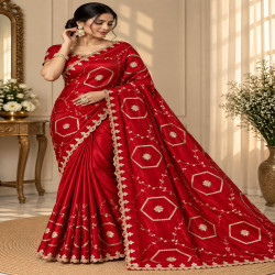 Chinnon Silk Jaal Work Cutwork Saree
