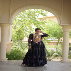 Women's Bandhani Print Kutchi Patchwork Georgette Gown