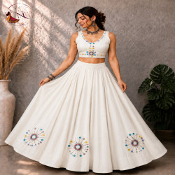 Women's Roman Silk Mirror Work Lehenga Choli