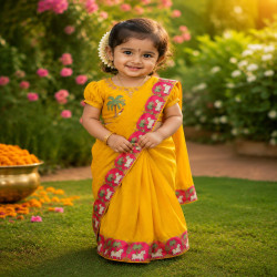Golden Harmony Ready-to-Wear Kids Saree with Designer Blouse
